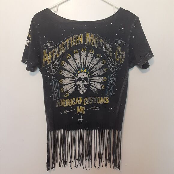 Affliction Womans Small American Customs Motor Club Native American Skull - Picture 5 of 8